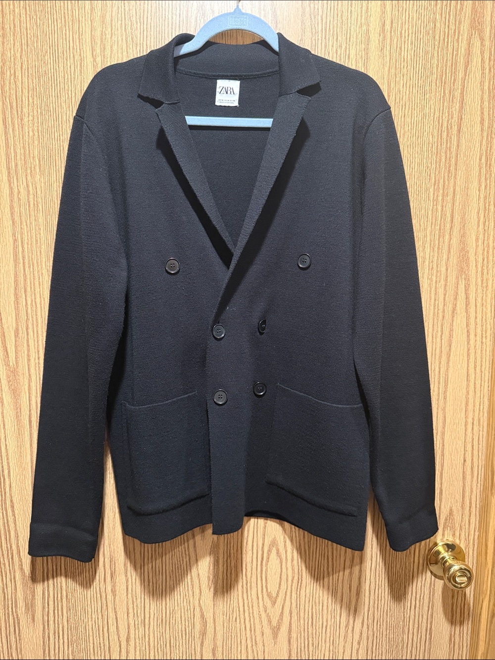Zara Dark Blue Double-Breasted Knit Blazer